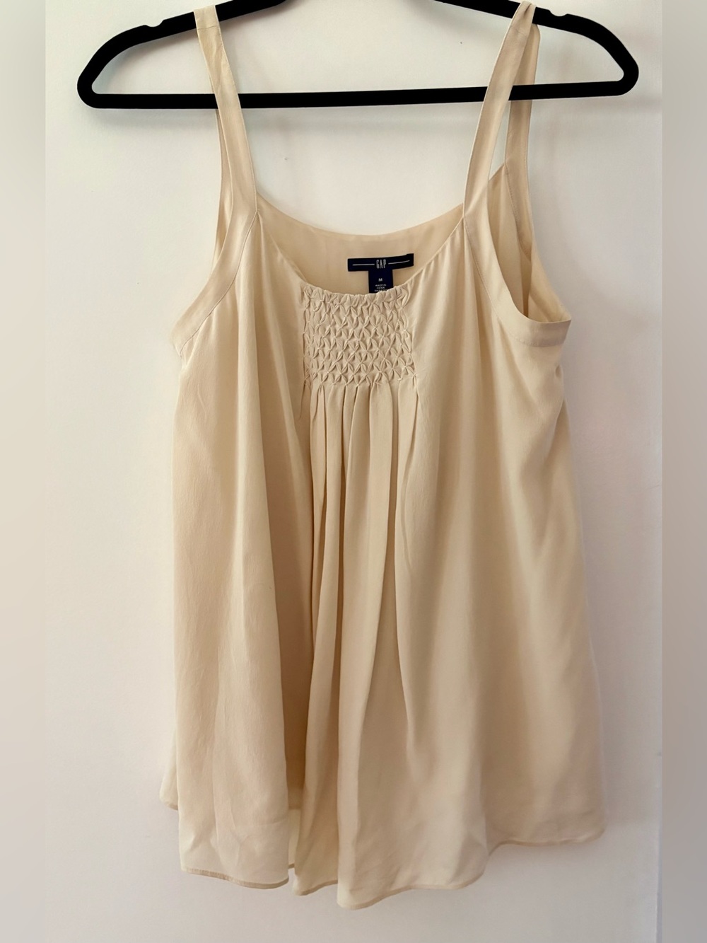 Vintage GAP pure silk Cream Smocked Detail Tank Top camisole M